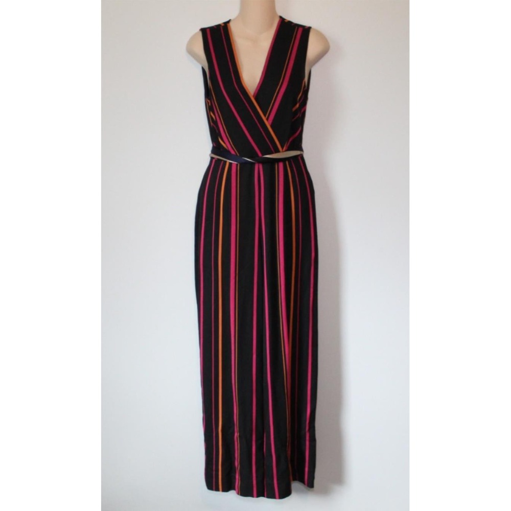Diane Von Furstenberg Sleeveless Crossover Wide Leg Striped One-Piece Jumpsuit 0 - Picture 2 of 14